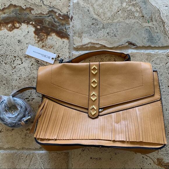 NEW BCBGeneration Dylan messenger bag mustard yellow medium tan fringe detail - Picture 8 of 12